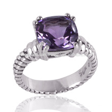 Amethyst Stone 925 Sterling Silver Prong Cushion Setting Ring